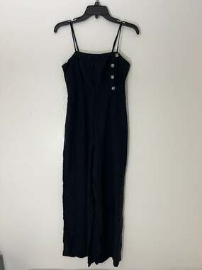 Urban Outfitters Black Linen Blend Straight Neck Button Down Jumpsuit